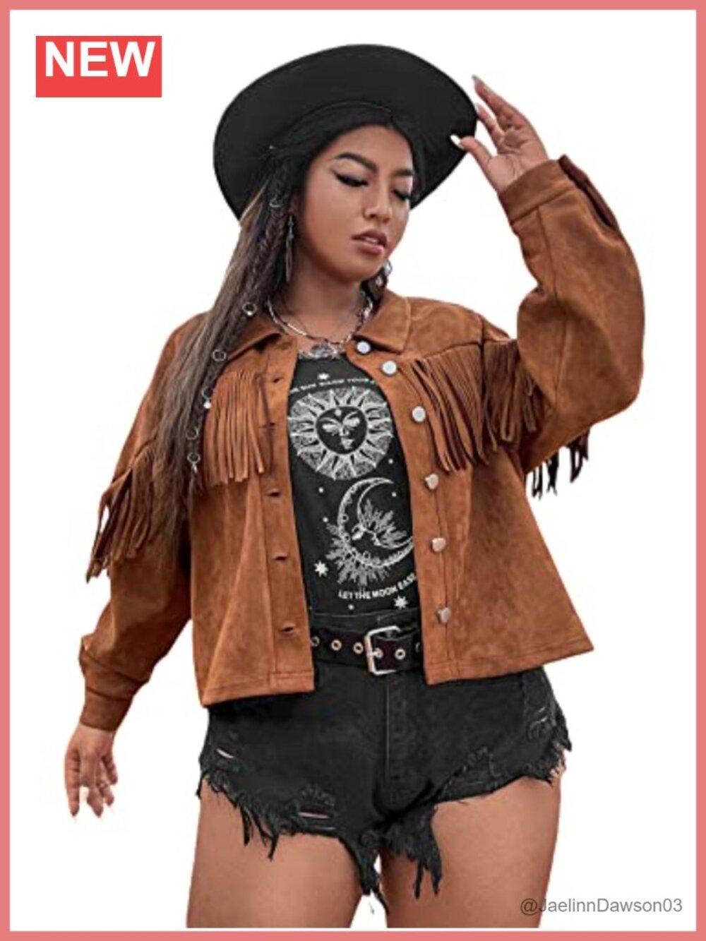 Faux Suede Fringe Trim Button Front Moto Jacket